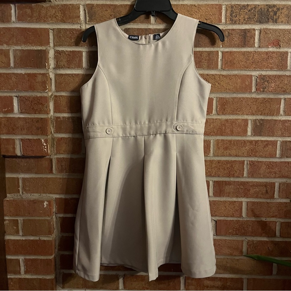 Chaps Girl's L 12/14 School Uniform Dress Tan Khaki Sleeveless Pleated Zipper